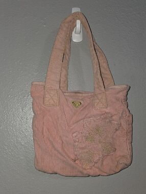 Roxy Blush Pink Corduroy Embroidered Tote, Circa 2010 Vintage